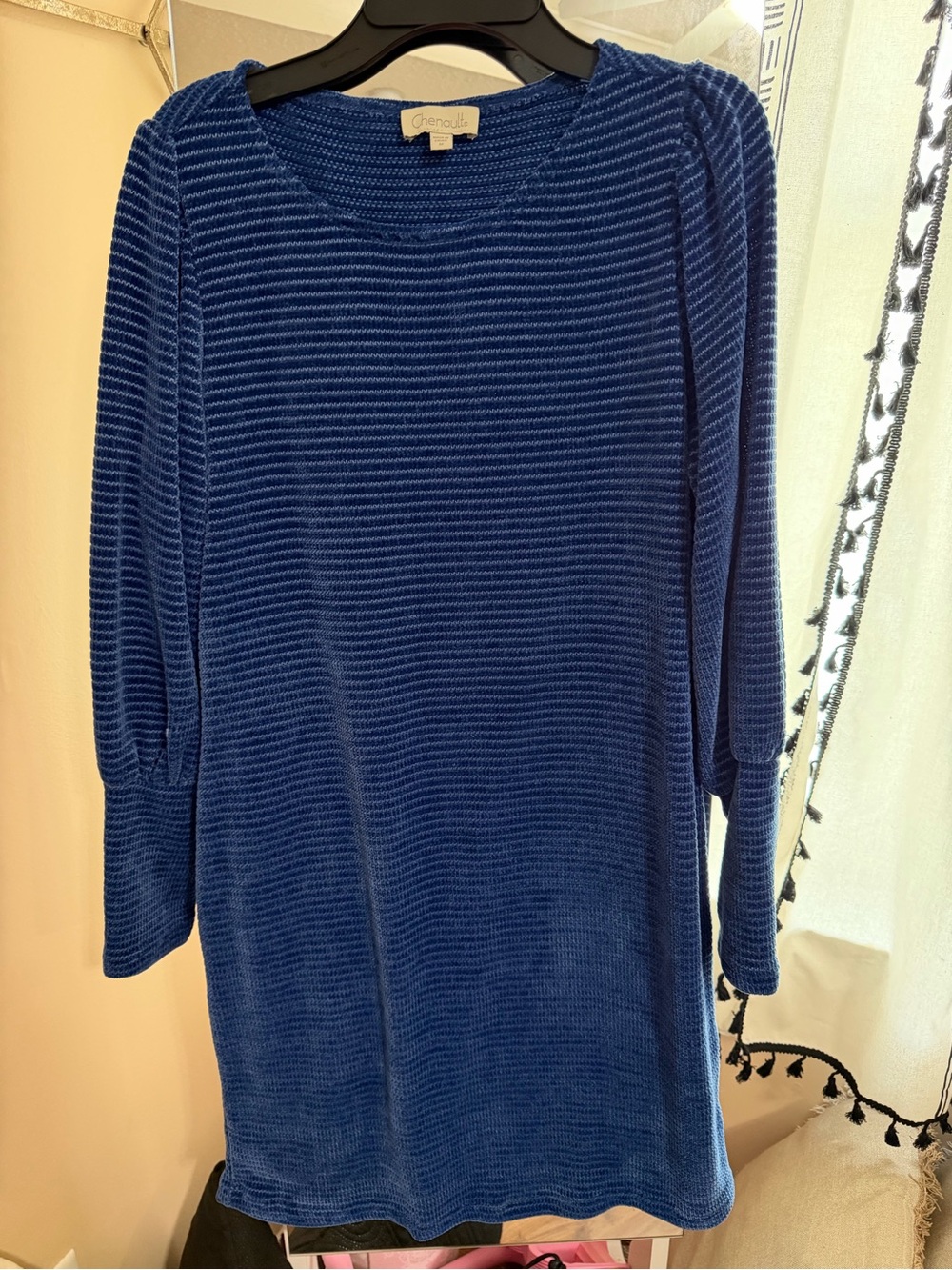 Chenault Long Sleeve Ribbed Velvet Dress in Deep Blue